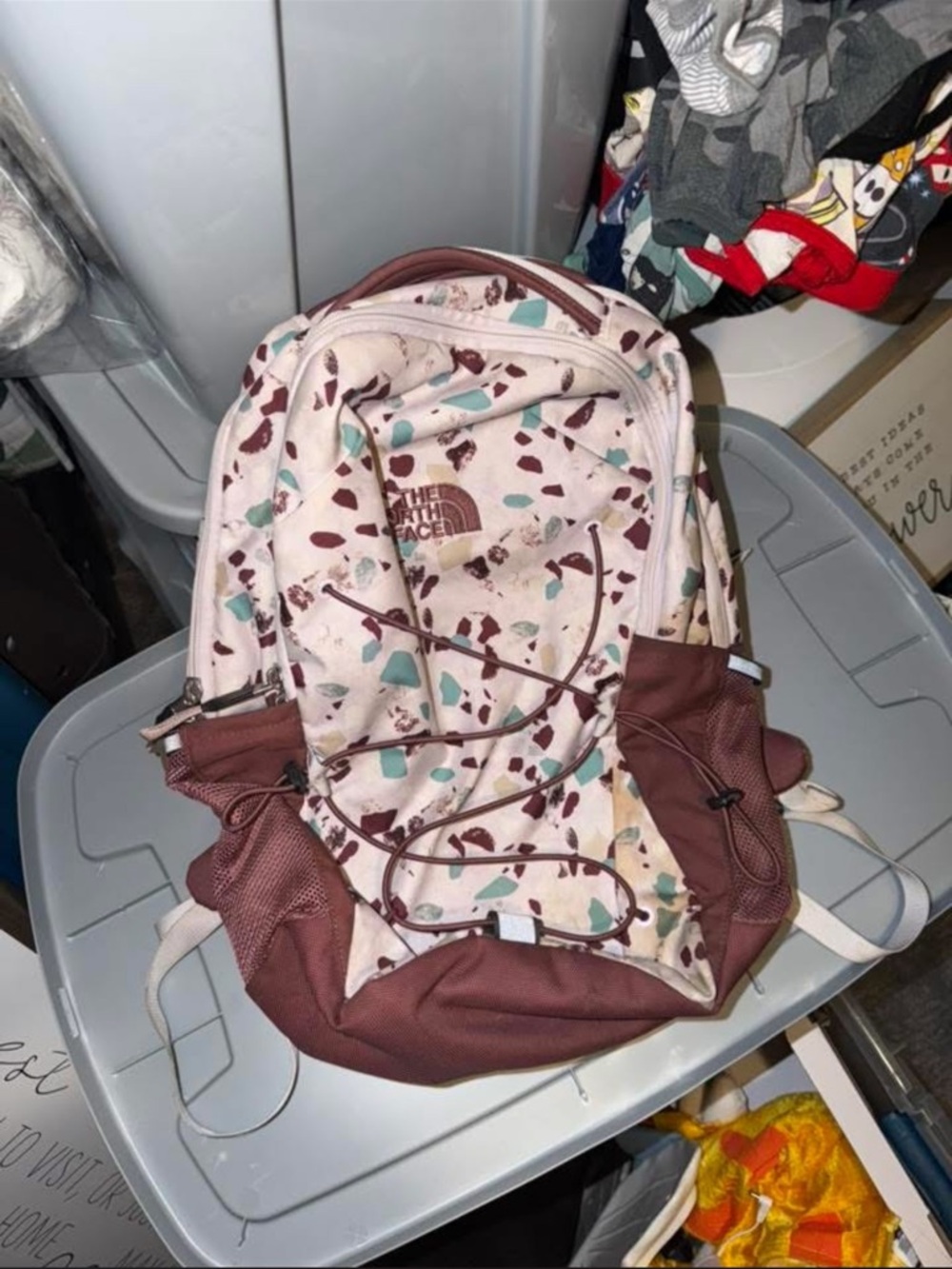 The North Face Cream Backpack with Mauve & Teal Accents